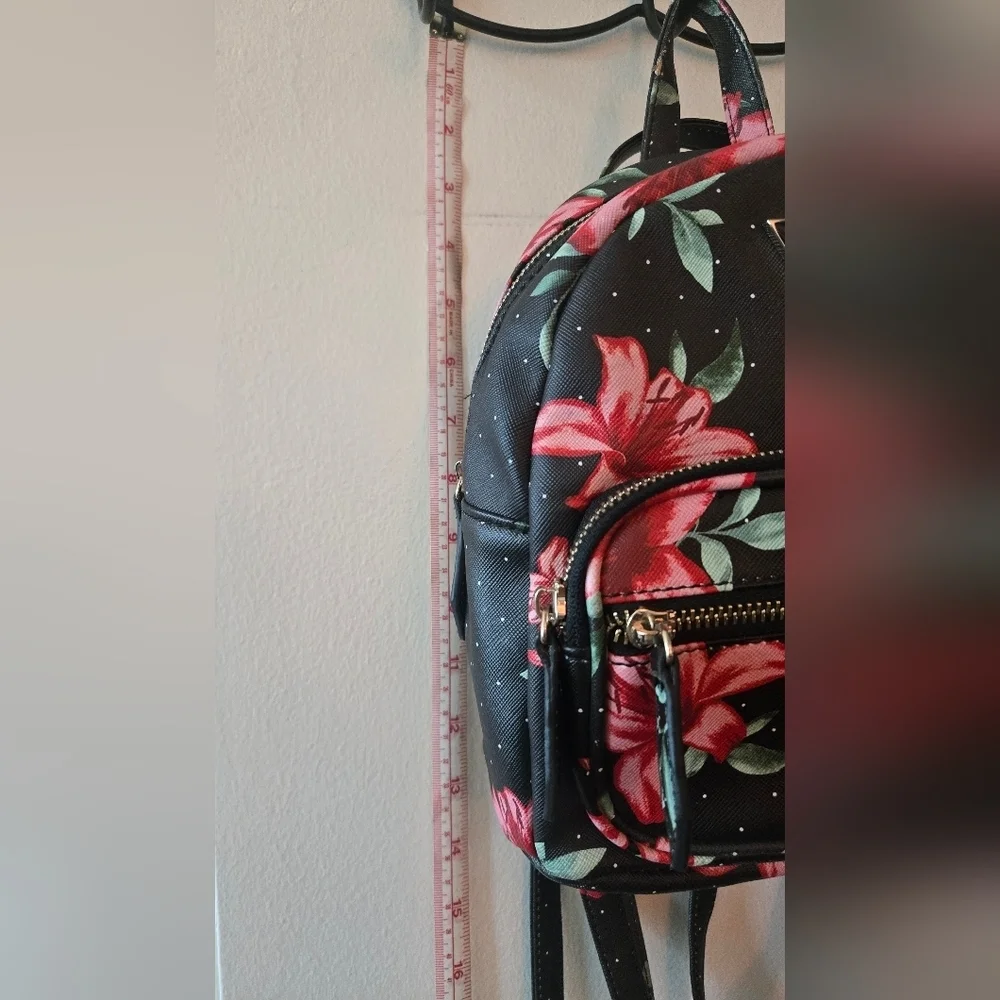GUESS Black and Red Floral Backpack NWOT